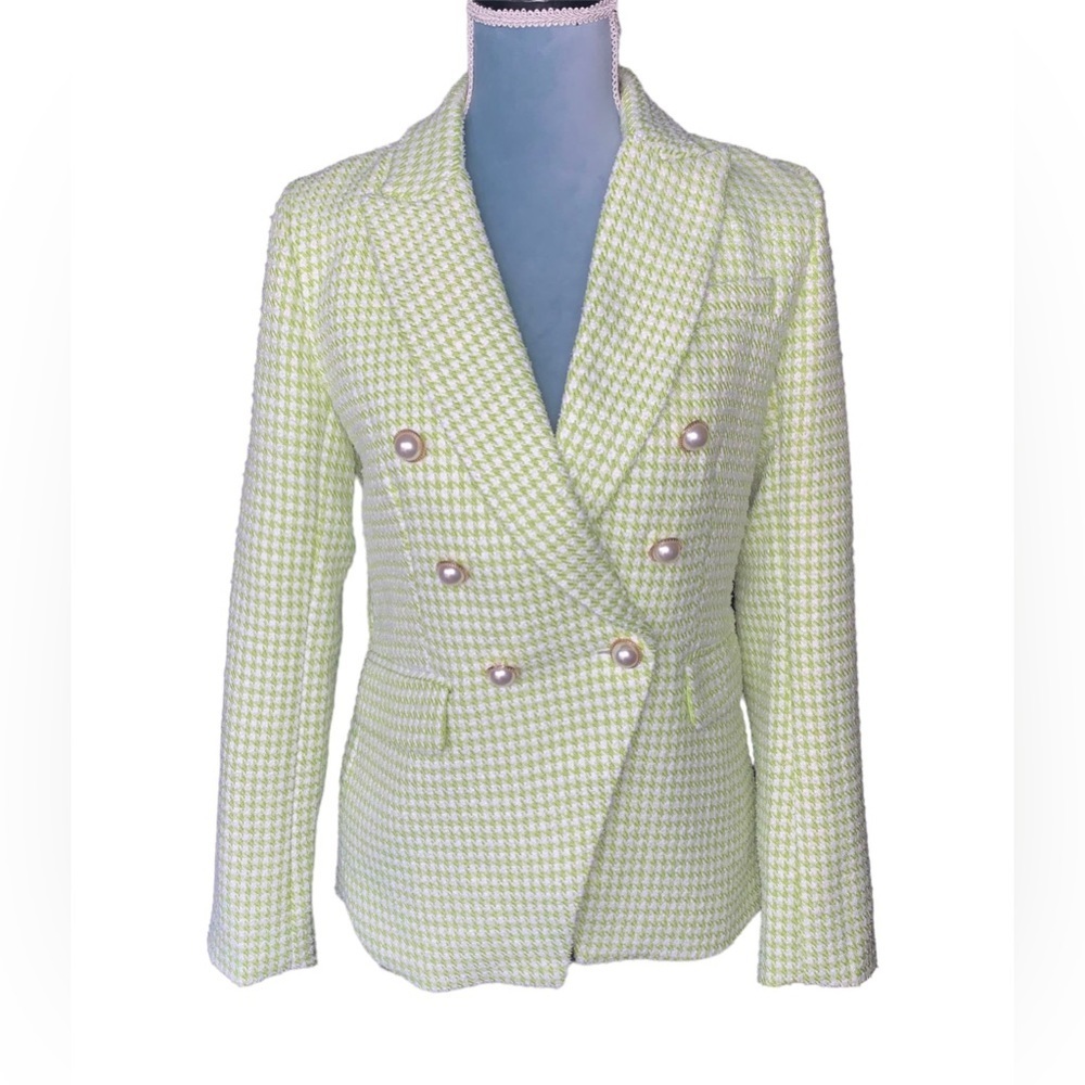 NWT House of Harlow 1960 Lime Green Houndstooth Blazer - Size Small - Picture 7 of 13